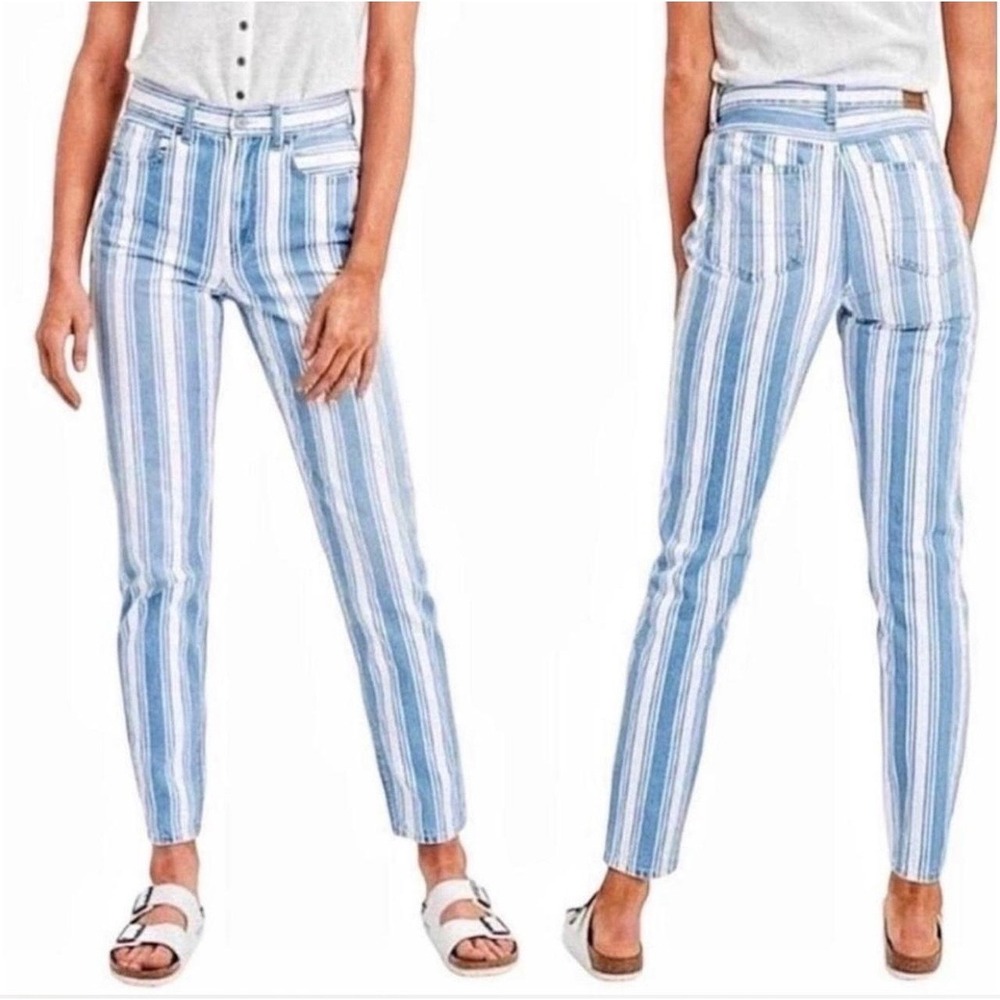 American Eagle Mom Jean Blue White Striped High Waisted Denim Pant Size 00 Short